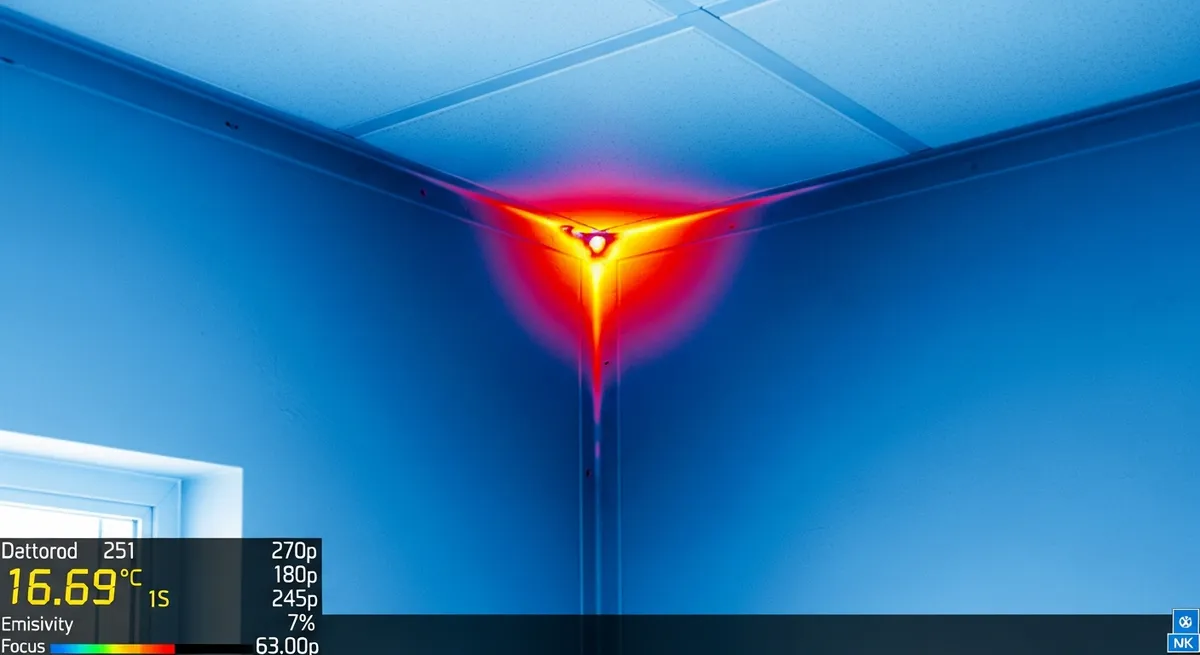 Thermal camera view of a ceiling corner